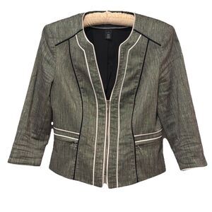 White House Black Market Linen Blend Blazer Old Money Black/Grey/White  Size 4